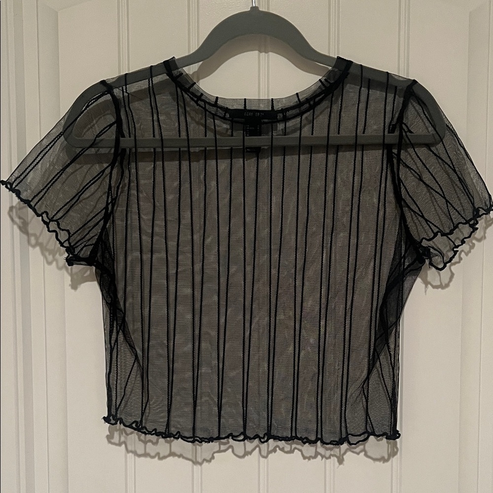 Forever 21 Black Striped Mesh Crop Top